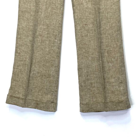 Tory Burch 100% Linen Pants Beige Wide Leg Sz 2 Logo Button Summer Luxury Y2K - Picture 7 of 8